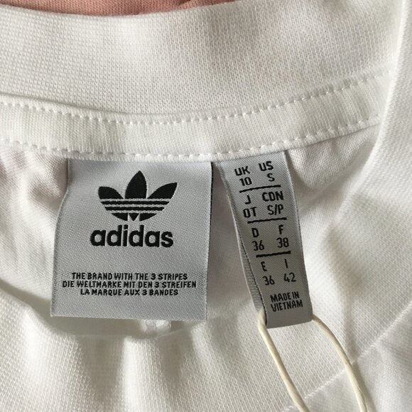 ADIDAS Originals tee short sleeve top white pink black trefoil t-shirt sz s nwt - Picture 7 of 11